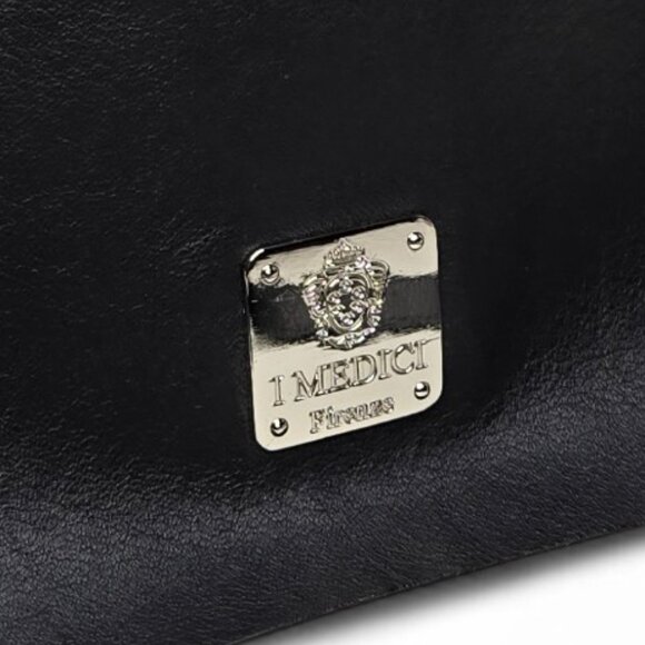 I. Medici Firenze Black Leather Crossbody Purse Women's Flap Front Boxy Designer - Picture 3 of 9